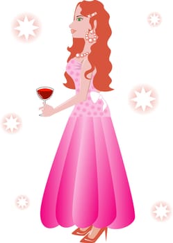 Vector Illustration of Formal Gown 2. A woman holding a glass of wine.