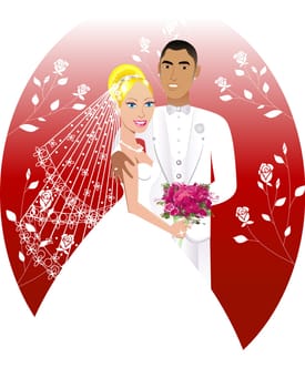 Vector Illustration. A beautiful bride and groom on their wedding day. Wedding Couple 6.