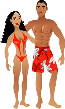 Vector Illustration. Fit Athletic Muscular Couple 1.