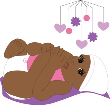 Vector Illustration of a cute baby sucking toes.