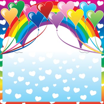 Vector Illustration of 10 Heart balloons with a colorful background and a place for text or imagery.