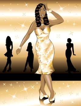 Formal Golden Gown Woman, can be used for Holidays, prom or anything.