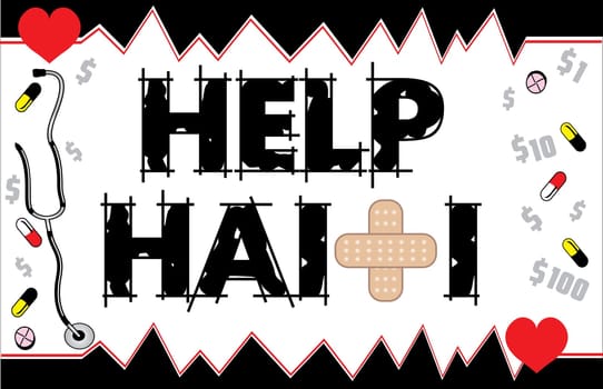 Vector Illustration to Help Haiti with Bandage Cross, fundraiser and medical need. Can be a donation card. Earthquake hit Port-Au-Prince on Jan. 12, 2010.