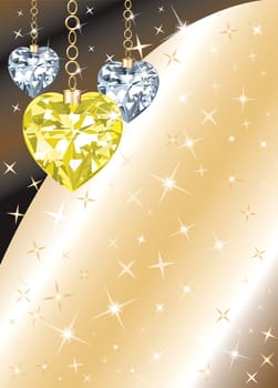 Golden Diamond or Crystal Heart Background with stars. There is space for text or image.
