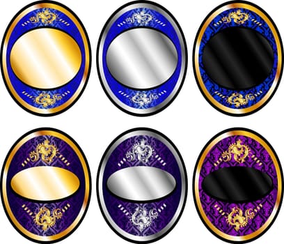 Vector Illustration of six oval templates, seals or wine labels.