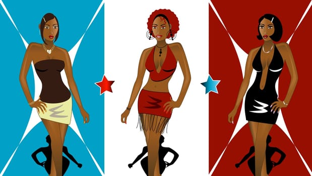 Set of 3 Women going to Nightclub Fashionably. See my other Illustrations!