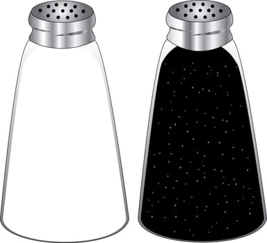 Vector Illustration of pepper and salt shakers isolated.