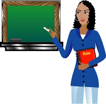Vector of Teacher with Chalkboard and notebook. There is room for text. See others in this series.