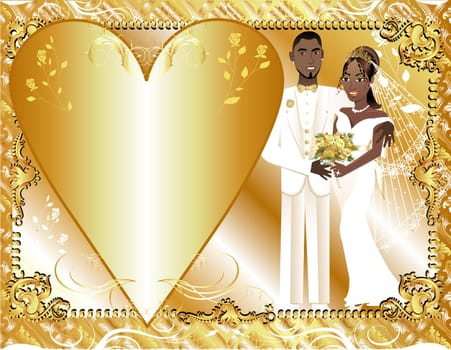 Vector Illustration of beautiful bride and groom on their wedding day. Can be used as a template for card or invitation. Wedding Couple 2.