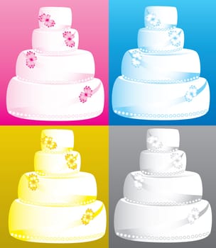 Vector Illustration of 4 four tier wedding cakes.