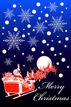 Vertical Christmas card design with santa and reindeer. vector Illustration.