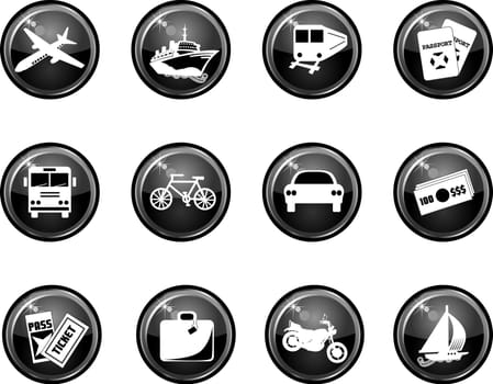 Vector Illustration of 12 Black Glossy Travel Icons. See others in the same series.