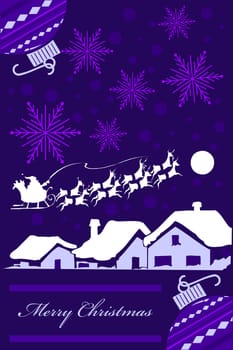 Vertical Christmas card design in purple tones. vector Illustration. No Gradients were used, very easy to edit.