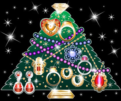 Christmas Tree made of jewelry. Vectir Illustration