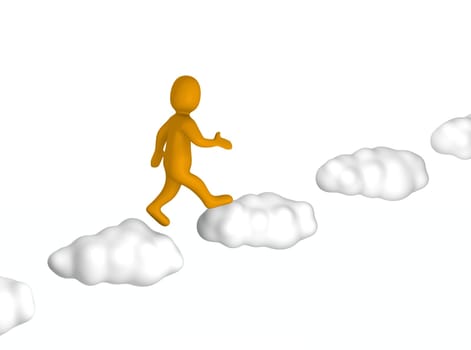 Man going up to the sky. 3d rendered illustration isolated on white.