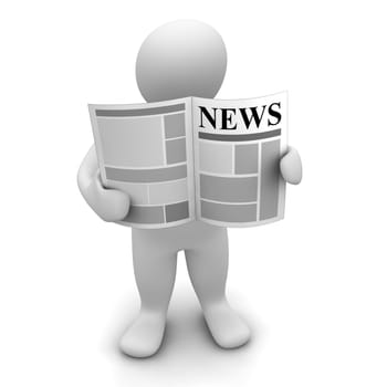 Man standing and reading newspaper. 3d rendered illustration.
