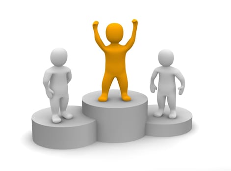 Winner celebrating on podium. 3d rendered illustration.