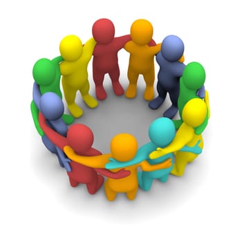 Social group of friends. 3d rendered illustration isolated on white.