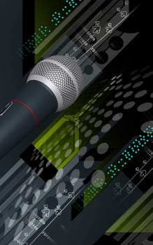 Digital illustration of microphone in colour background