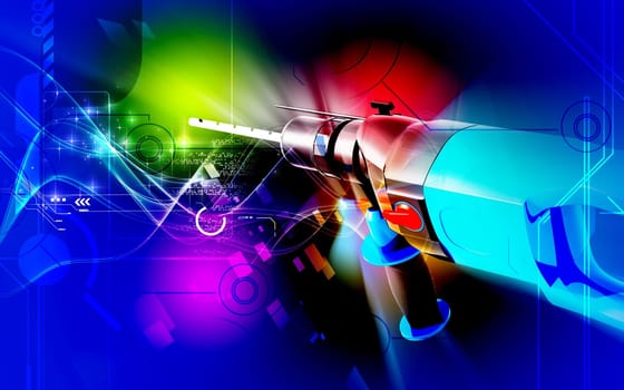 Digital illustration of hammer drill in colour background