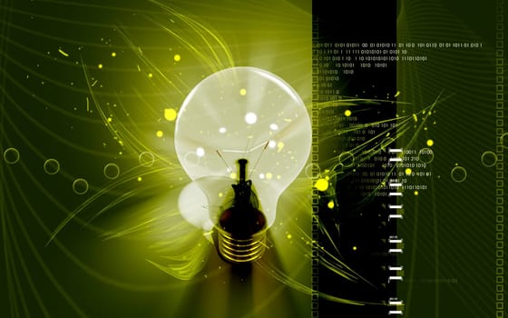 Digital illustration of a bulb in colour background