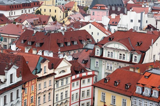 aerial view of roofs in Prague city