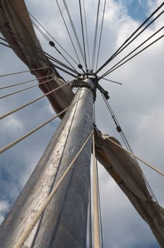 mast and sail of old hanseatic sailing ship