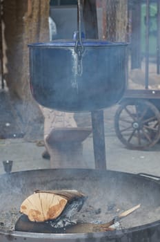 old black metal oven with open fire door