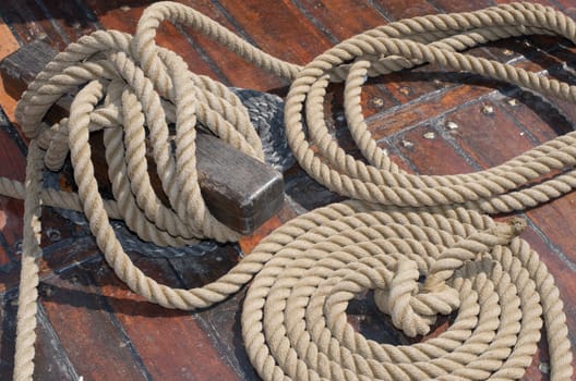ropes of old hanseatic sailing ship