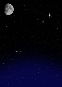 night sky with moon and bright star