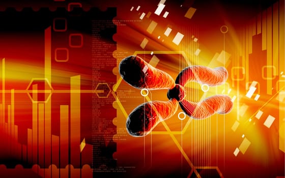 Digital illustration of chromosome in colour background