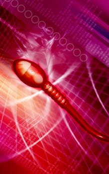 Digital illustration of sperm in colour background