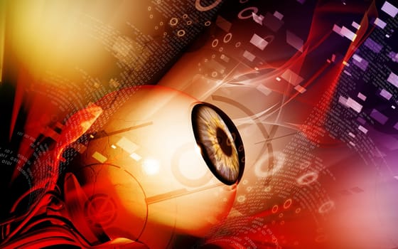 Digital illustration of eye in colour background