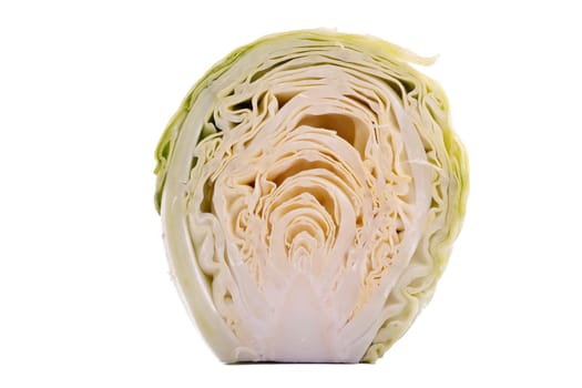 A portion of sliced green cabbage on white