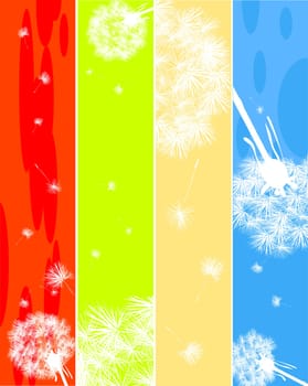 Stylized floral banners with dandelions