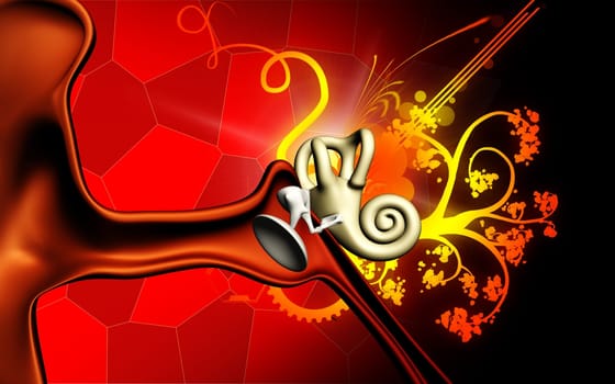 Digital illustration of ear in colour background