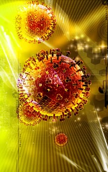 Digital illustration of influenza virus in colour background