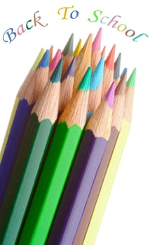 (Back To School) color pencils over a white background