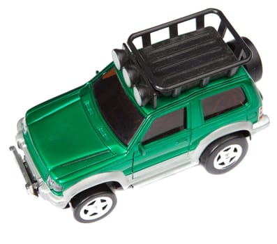 Green car a over white back ground