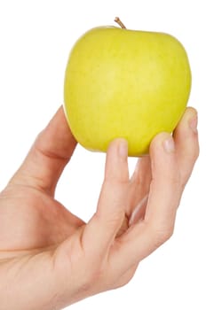 Apple in a hand a over white background