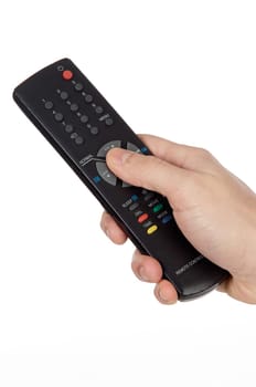 Remote Control and hand a over white background