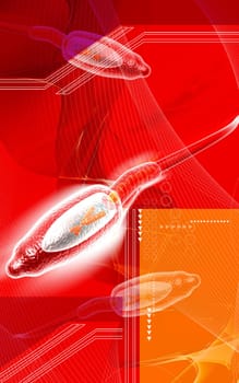 Digital illustration of sperm in colour background