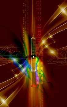 Digital illustration of syringe in colour background