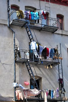 House façade with balconies and fire escape,Chinatown,San Francisco,California,USA