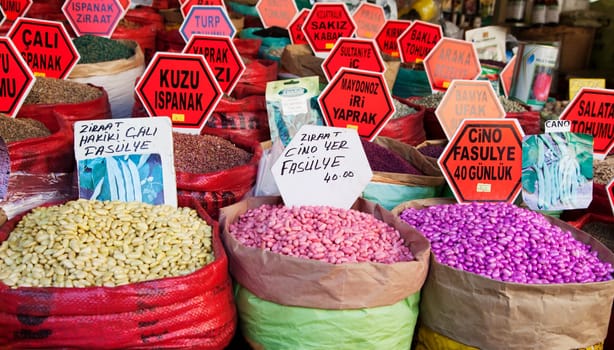 June 2011 Pulses market stall at Great Bazaar Istanbul, Turkey