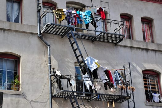 House façade with balconies and fire escape,Chinatown,San Francisco,California,USA