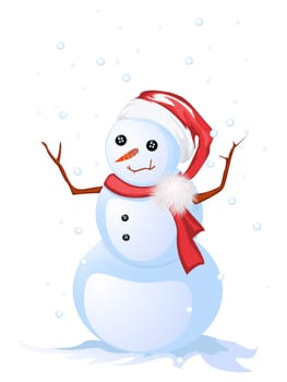Image shows a smiling snow man, isolated and grouped objects over white