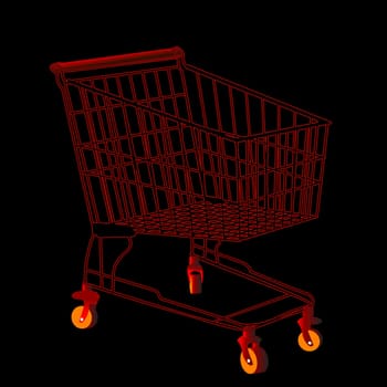Red shopping trolley silhouette against black background