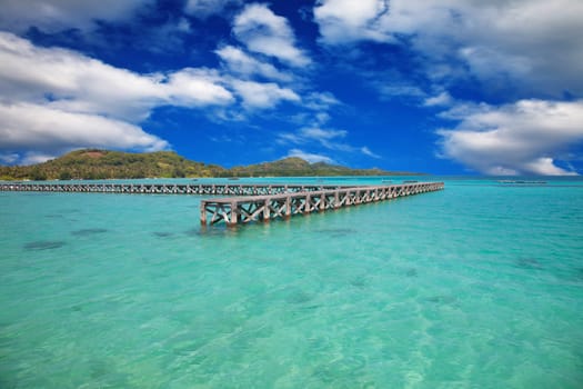 Wooden pier at the tropical island of Karimunjawa, Indonesia