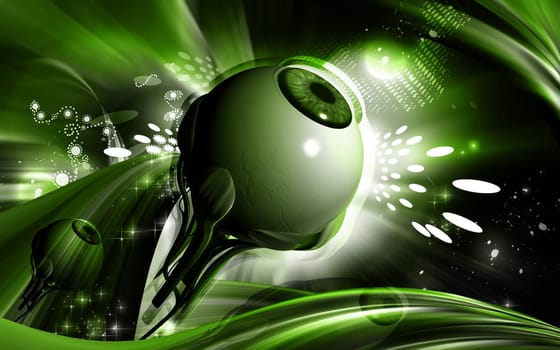 Digital illustration of eye in colour background